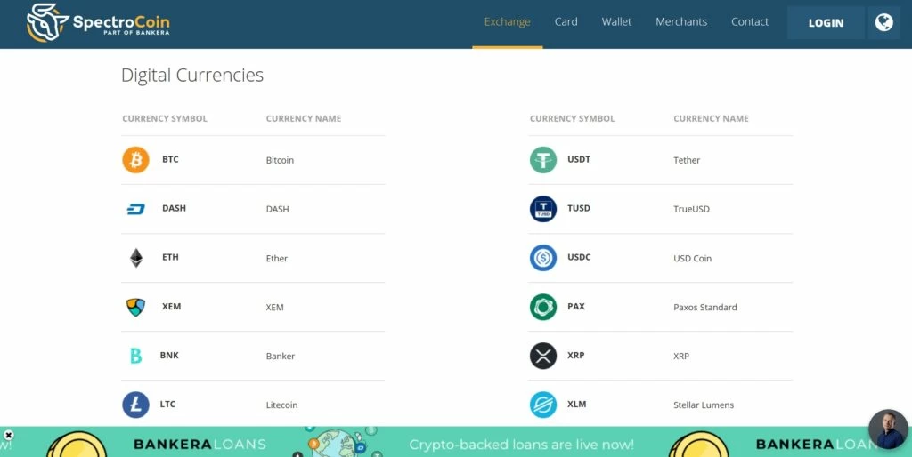 le criptovalute disponibili su spectrocoin