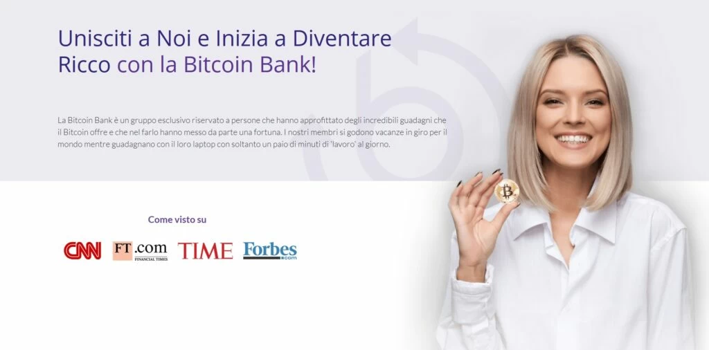 il video con le promesse false di bitcoin bank