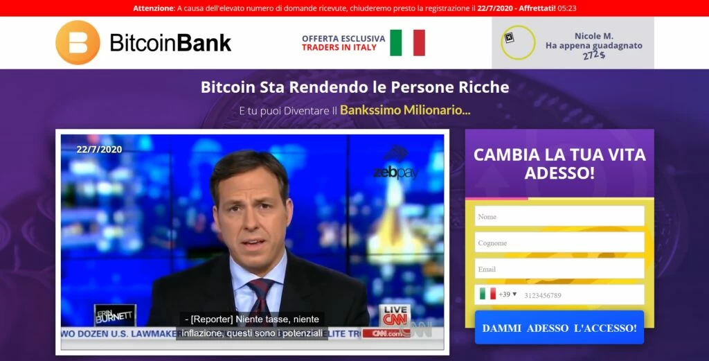 bitcoin bank - il sito ufficiale del sistema truffaldino.