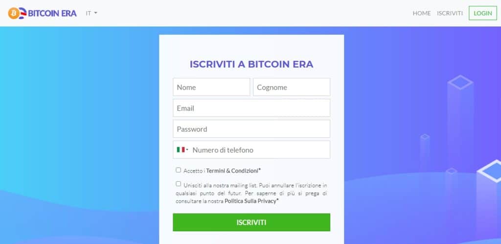 iscrizione al sito bitcoin era