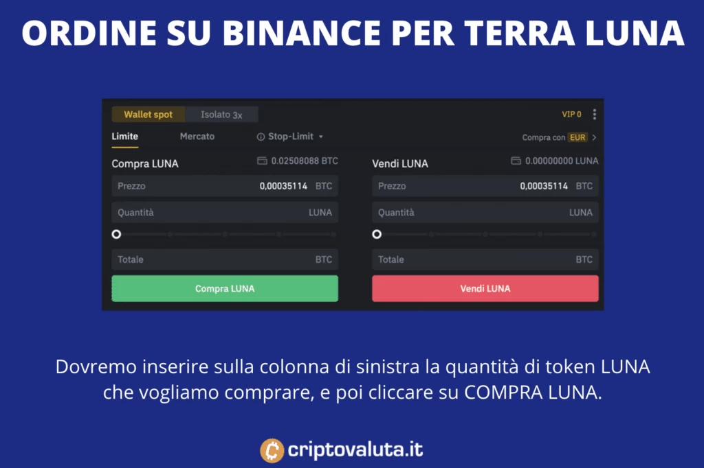 Ordine su Dex Binance - terra luna