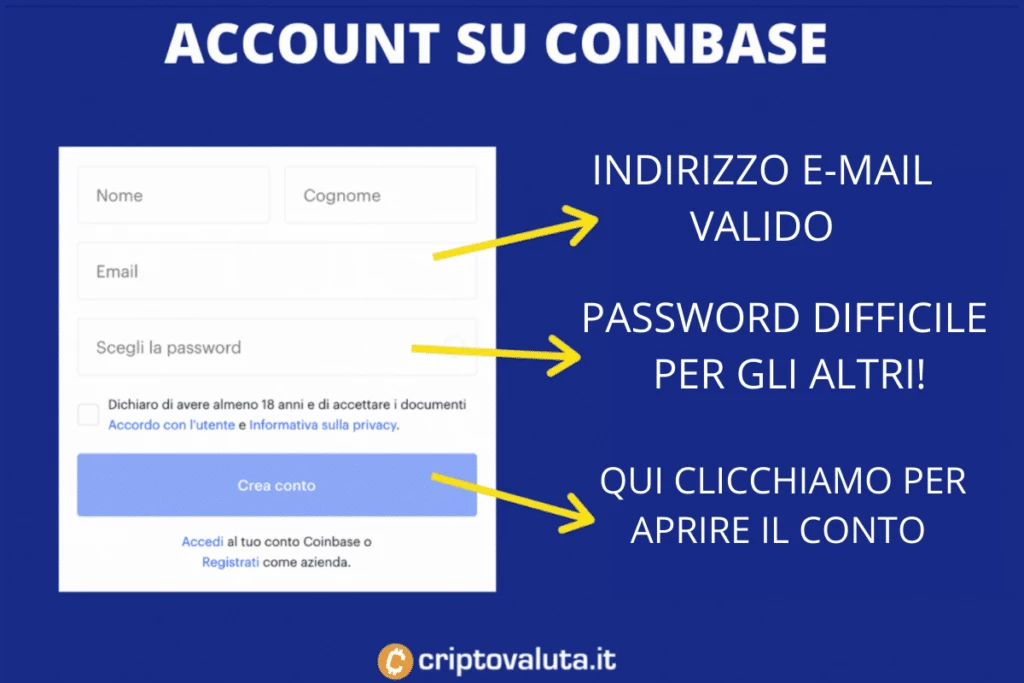 Apertura conto Coinbase - la prima fase - di Criptovaluta.it