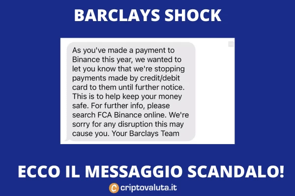 Barclays messaggio Binance - di Criptovaluta.it