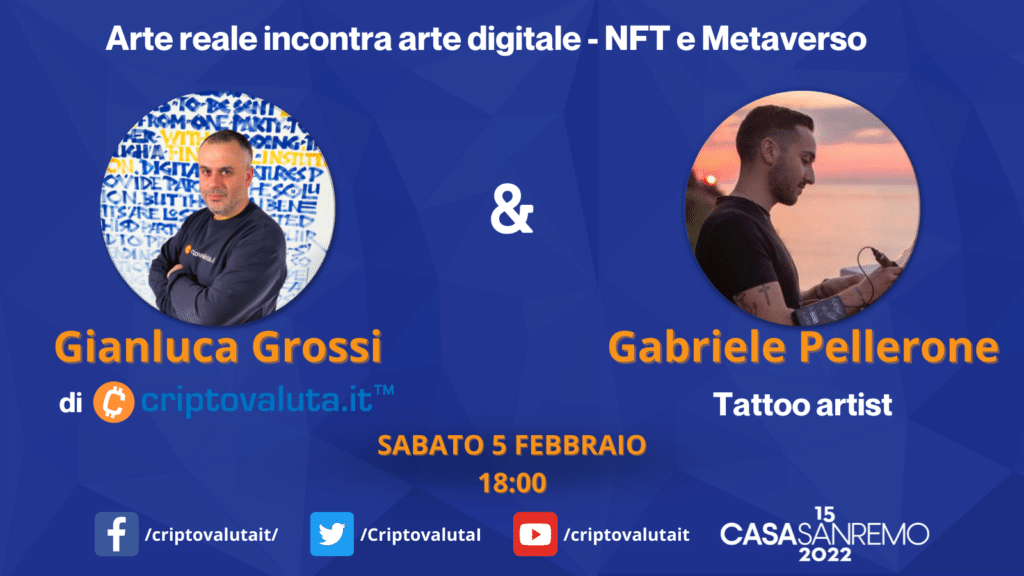Gianluca Grossi con il famoso Tattoo Artist Gabriele Pellerone - oggi 5 febbraio 2022 a CasaSanremo 2022