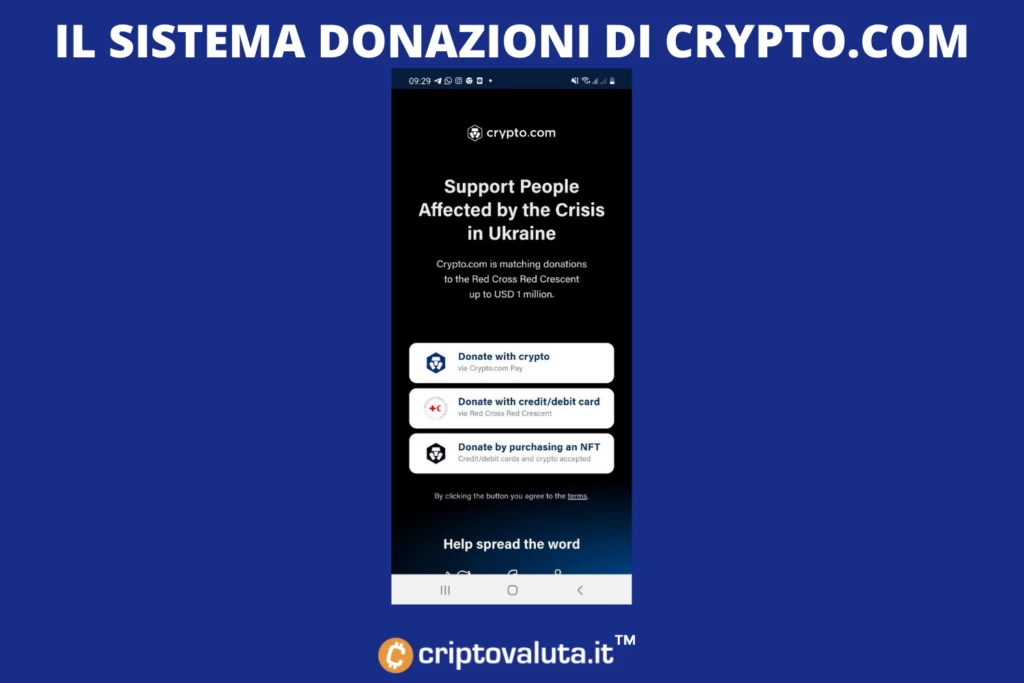 Crypto.com sistema donazioni