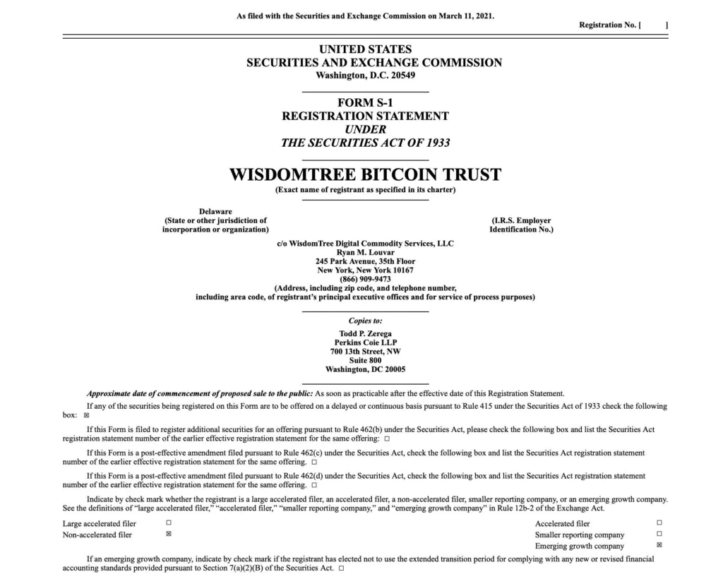 WisdomTree Bitcoin ETF 2021