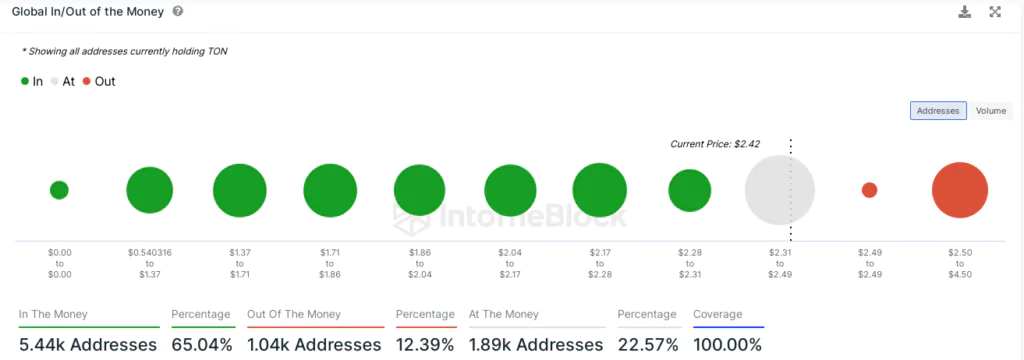 Toncoin - Addresses in gain