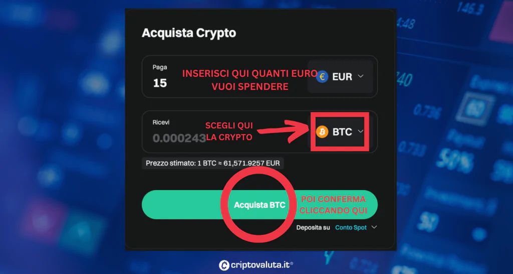 Acquista crypto schermata bitget