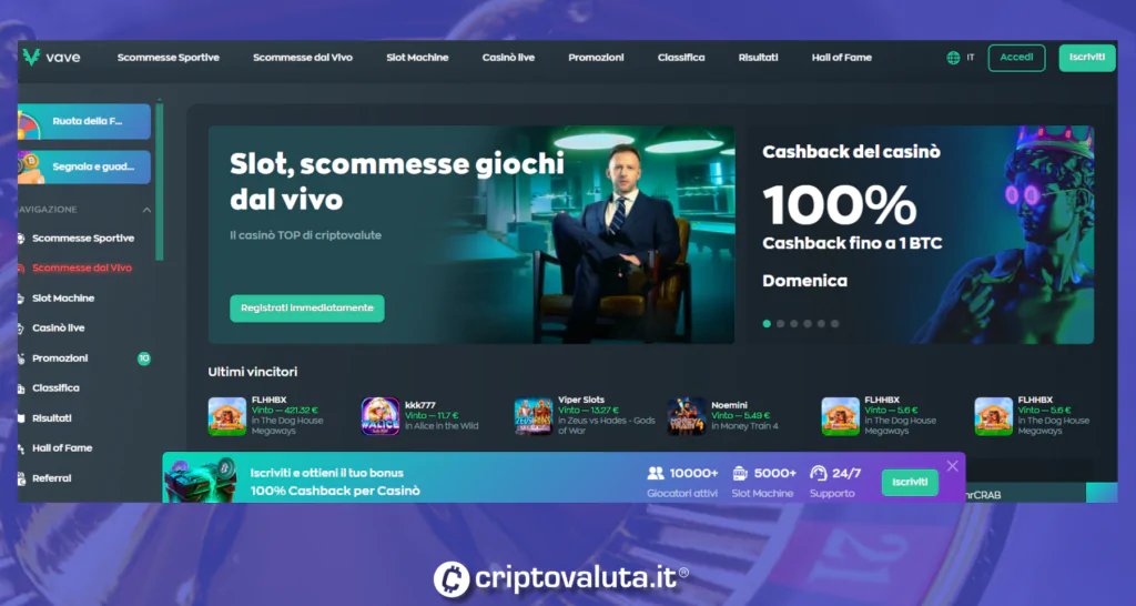 Homepage ufficiale di Vave Casino. Immagine Criptovaluta.it®. La riproduzione anche parziale è vietata.