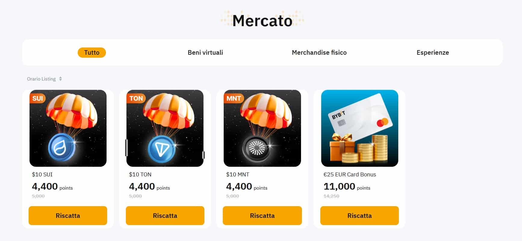 Uso dei punti della carta Bybit EU