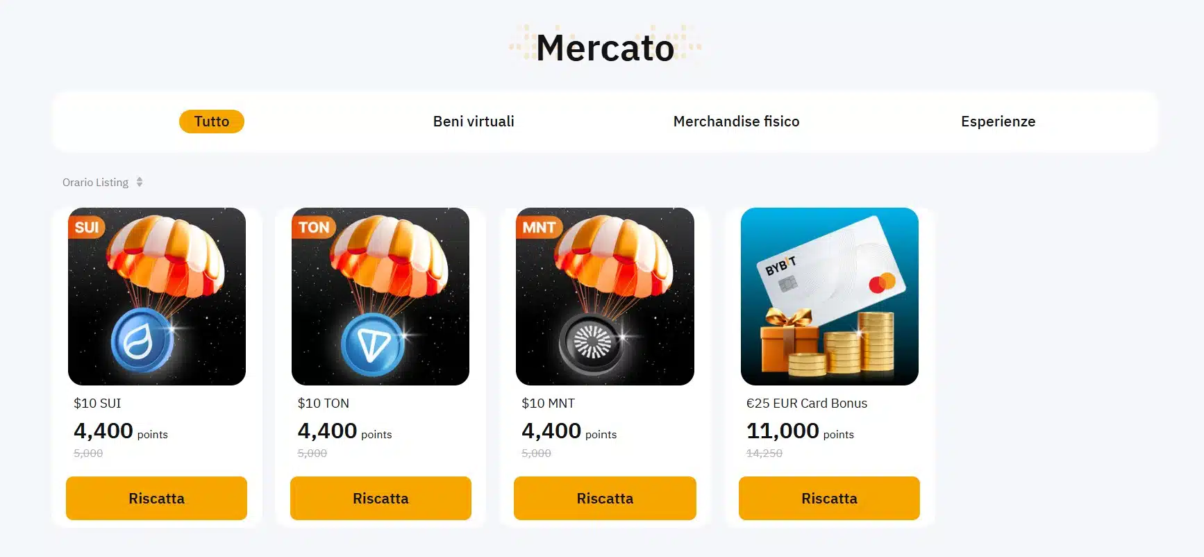 Uso dei punti della carta Bybit EU