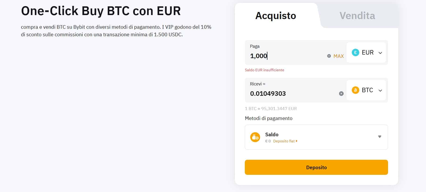 Ricaricare conto per carta Bybit