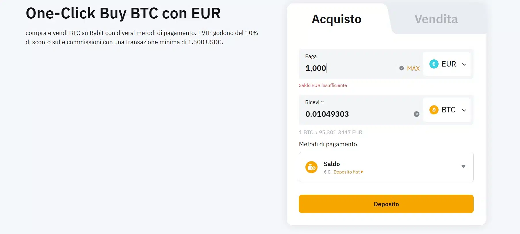 Ricaricare conto per carta Bybit