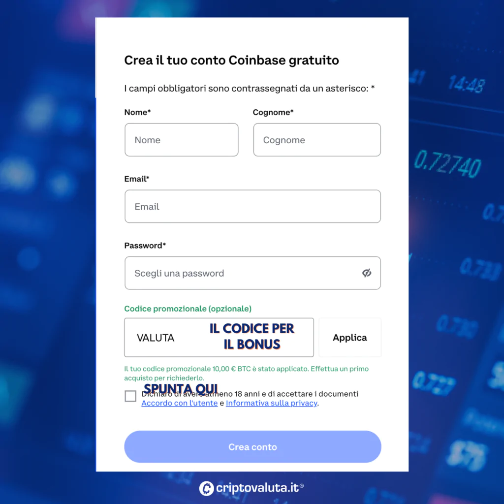 Schermata Coinbase analisi