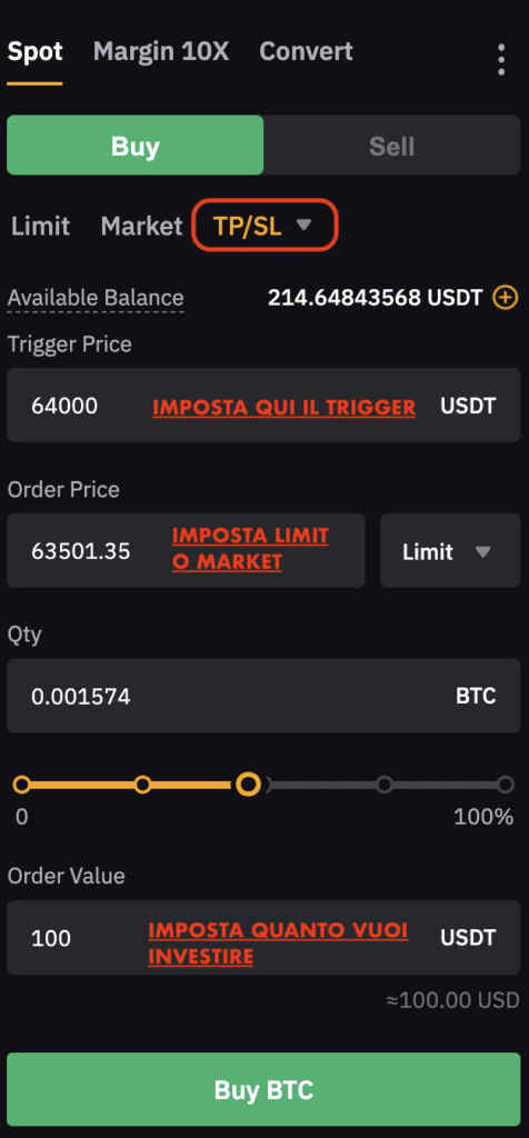 Ordine TP/SL