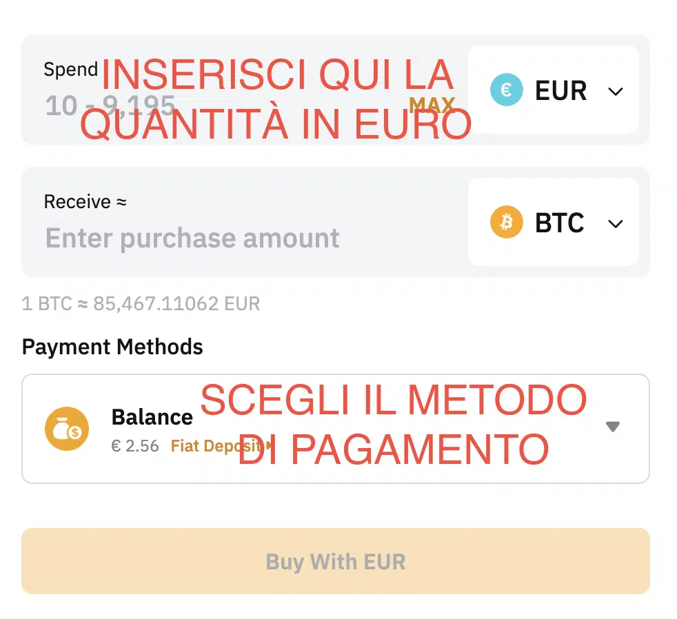 Comprare Bitcoin schermata