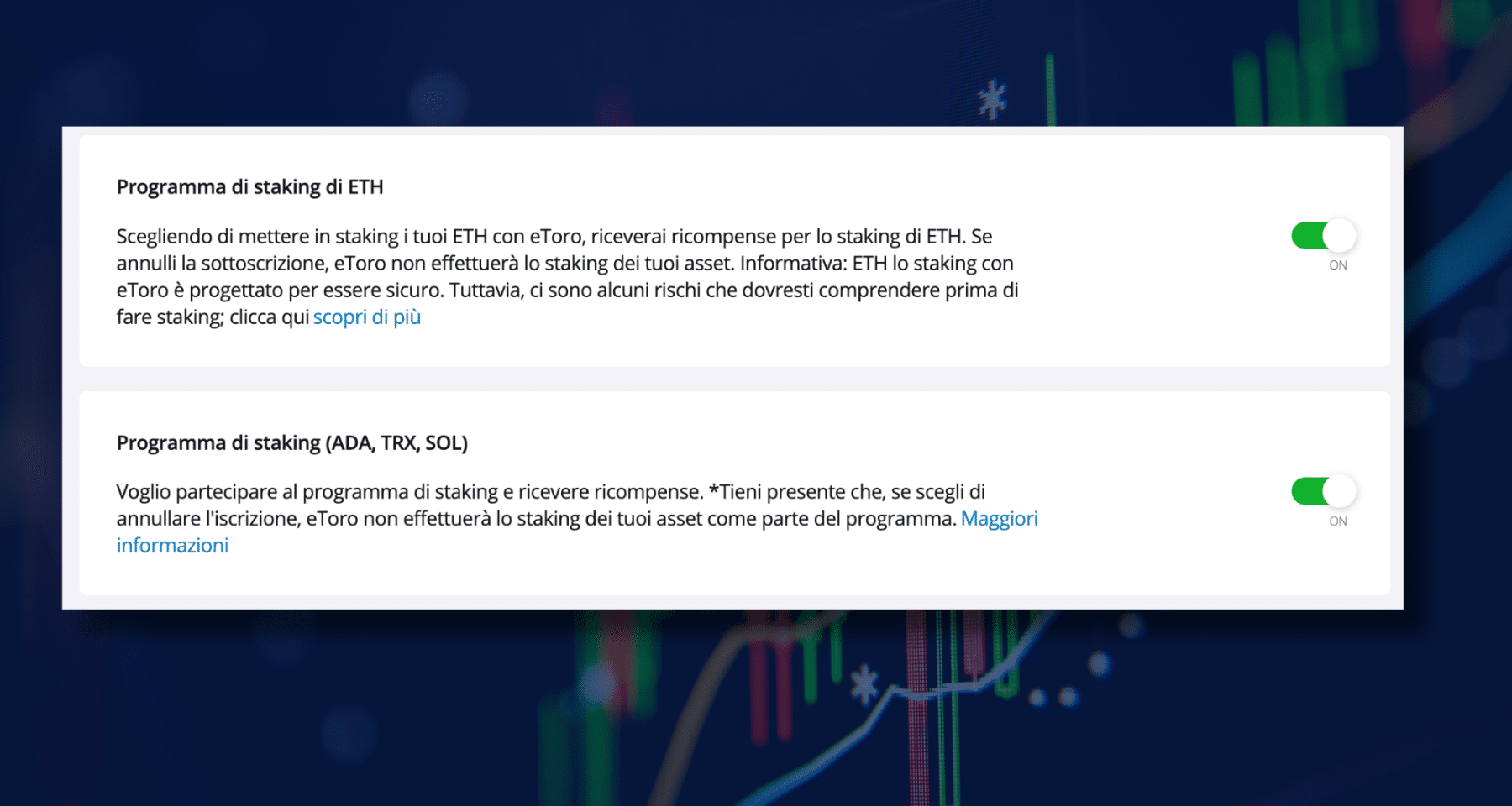 Impostazioni Staking eToro