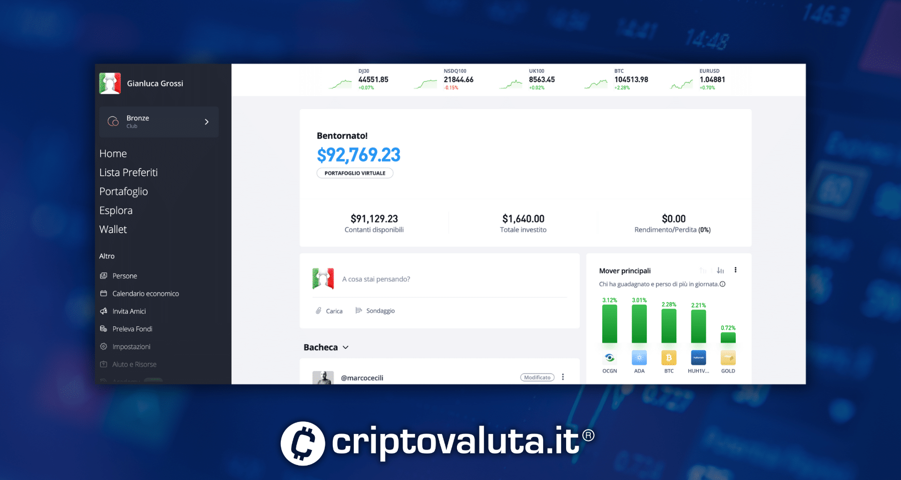 schermata di etoro