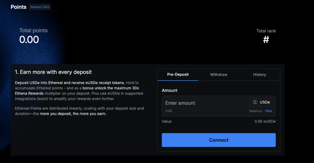 Ethereal pre-deposit points