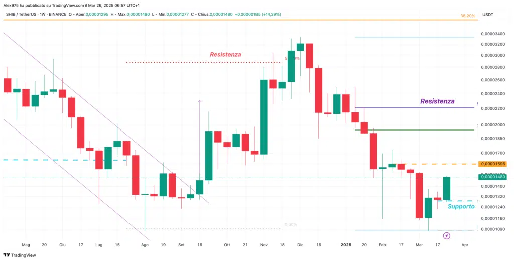 Shiba Inu coin (SHIB) - Weekly 26 Marzo 2025