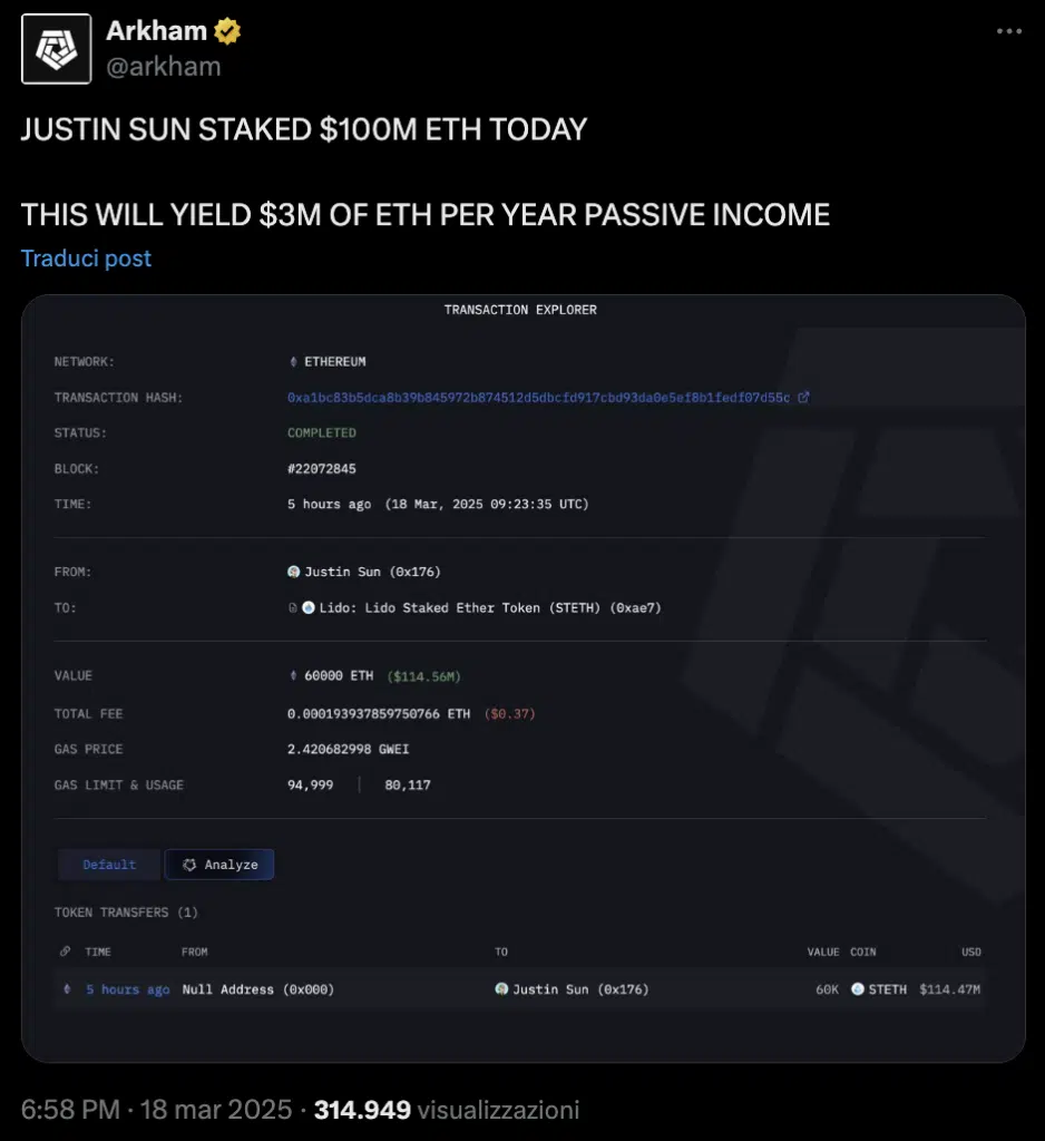 Stake Justin Sun Lido