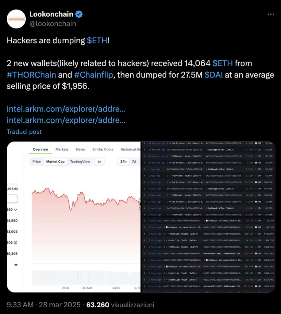 tweet lookonchain sull'hack di bybit