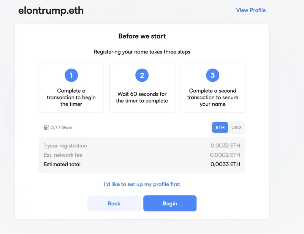 Dominio ENS Ethereum