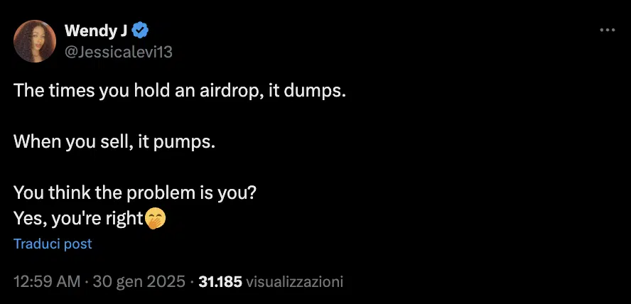 airdrop timing vendita hold