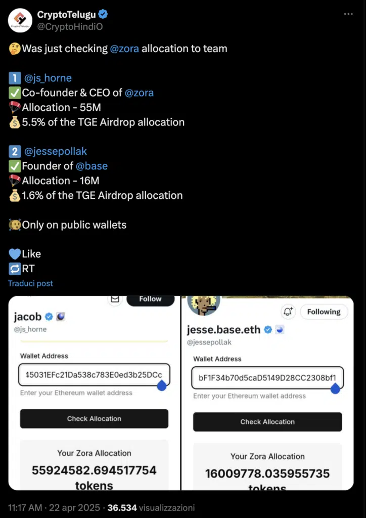 checker airdrop allocazione Base Zora