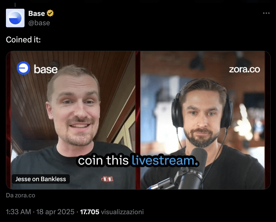 Livestream base bankless tokenizzata