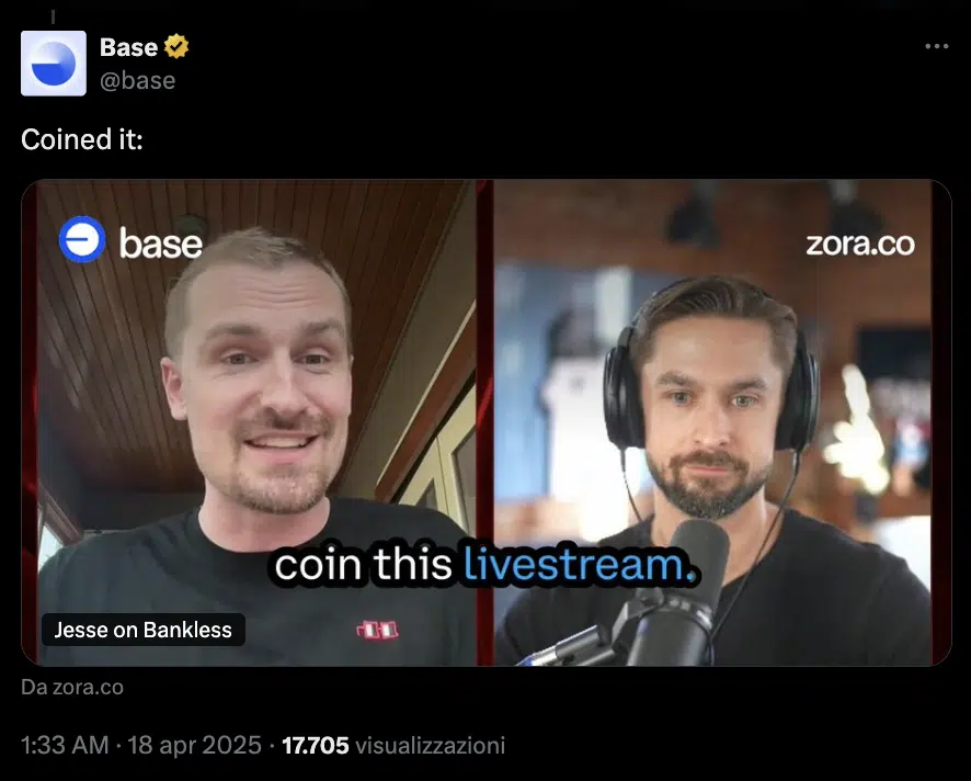Livestream base bankless tokenizzata