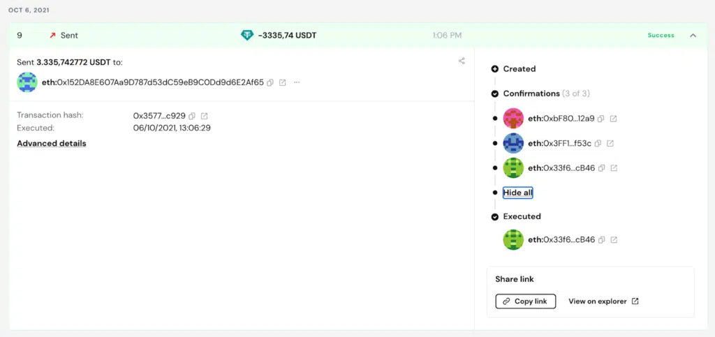 Esempio tx safe multisignature