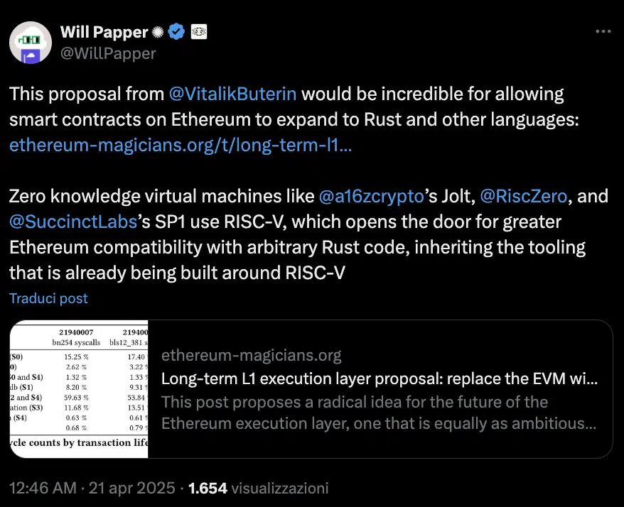Ethereum proposta linguaggi motore d'esecuzione