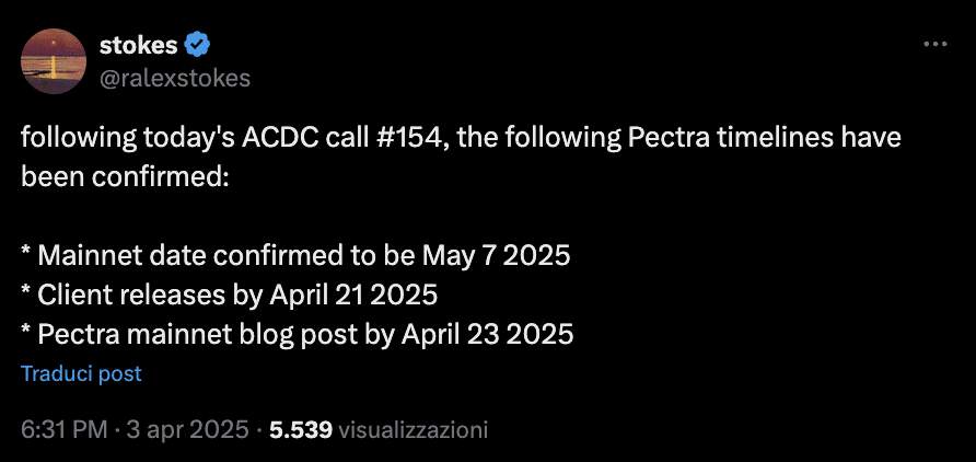Pectra tabella di marcia