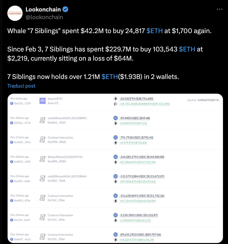 whale accumula Ethereum