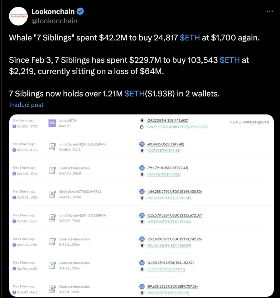 whale accumula Ethereum