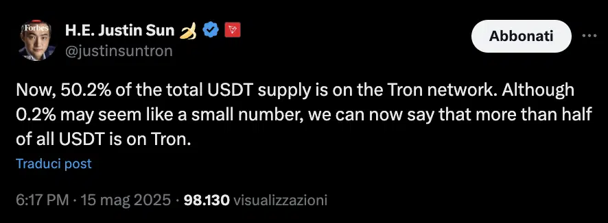 justin sun tweet usdt dominance