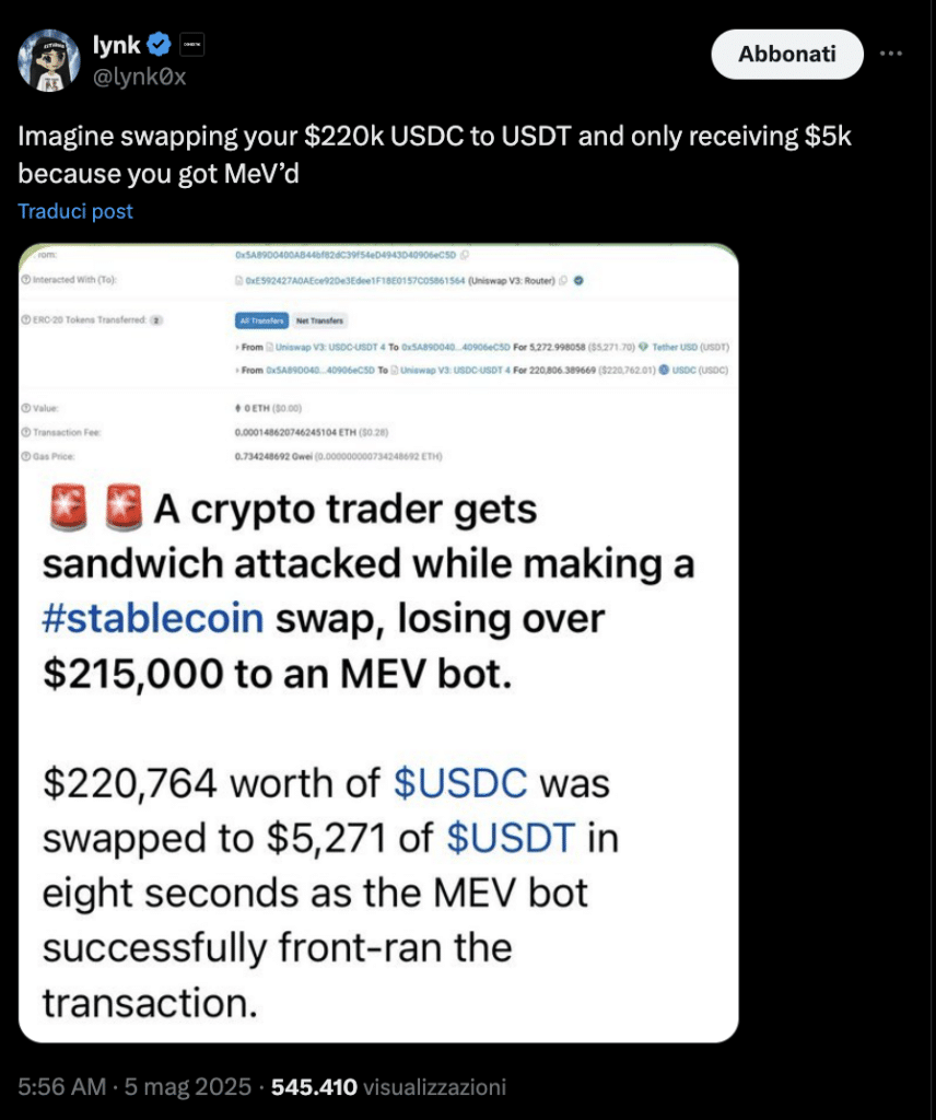 Sandwich attack mev defi