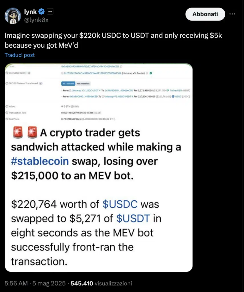Sandwich attack mev defi