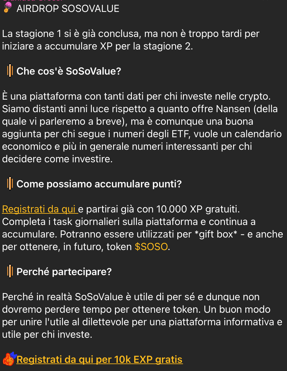 Selezione Airdrop nel canale Telegram VIP Premium di Criptovaluta.it