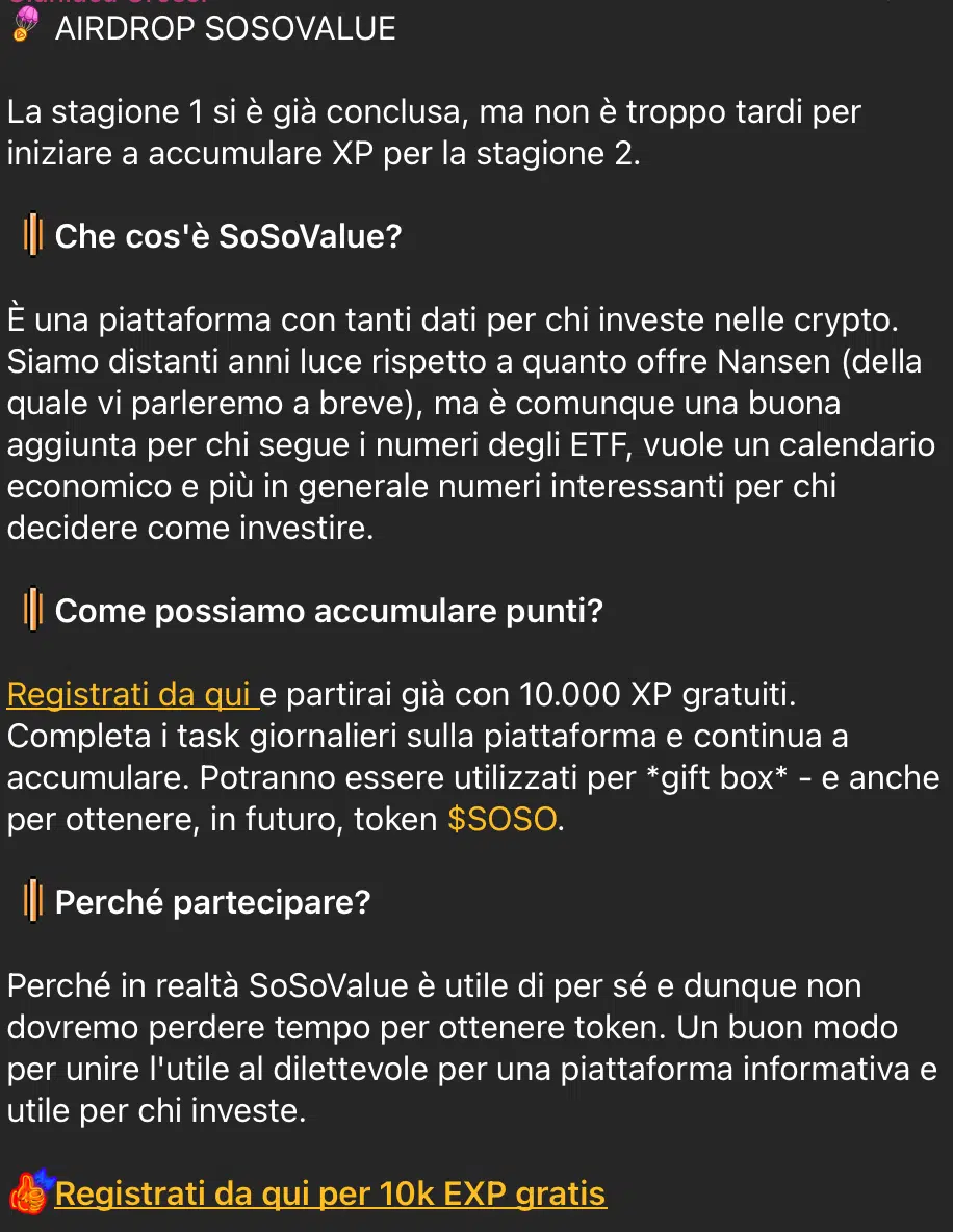 Selezione Airdrop nel canale Telegram VIP Premium di Criptovaluta.it