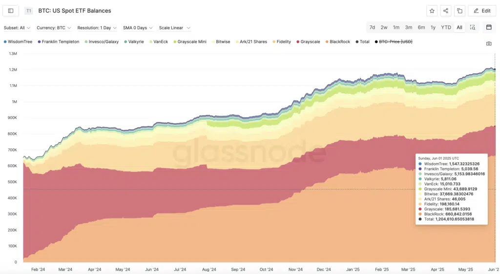 BTC: US Spot ETF Balances - Fonte: Glassnode