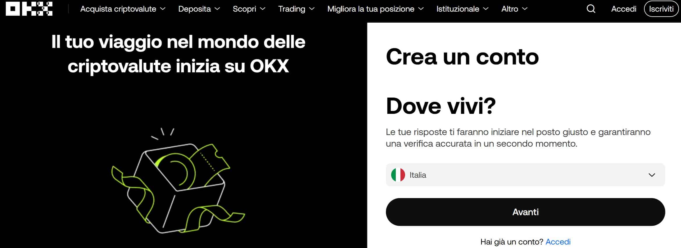 OKX: apertura account