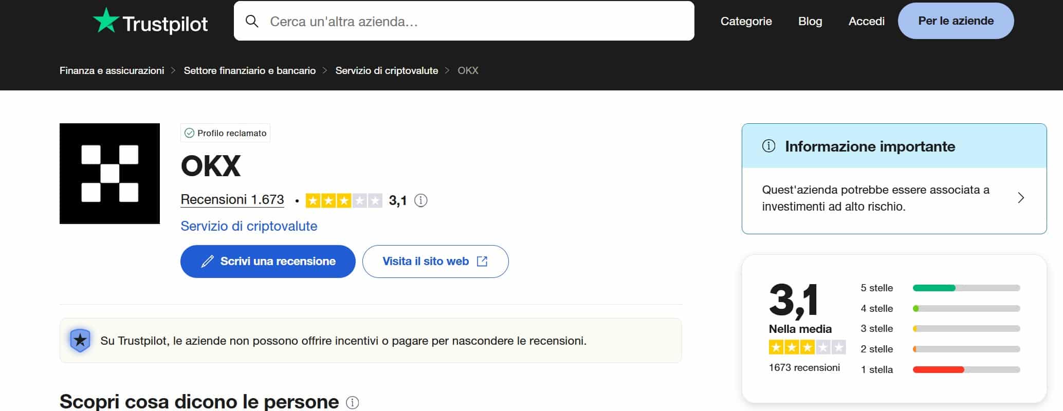 OKX su TrustPilot - Recensioni