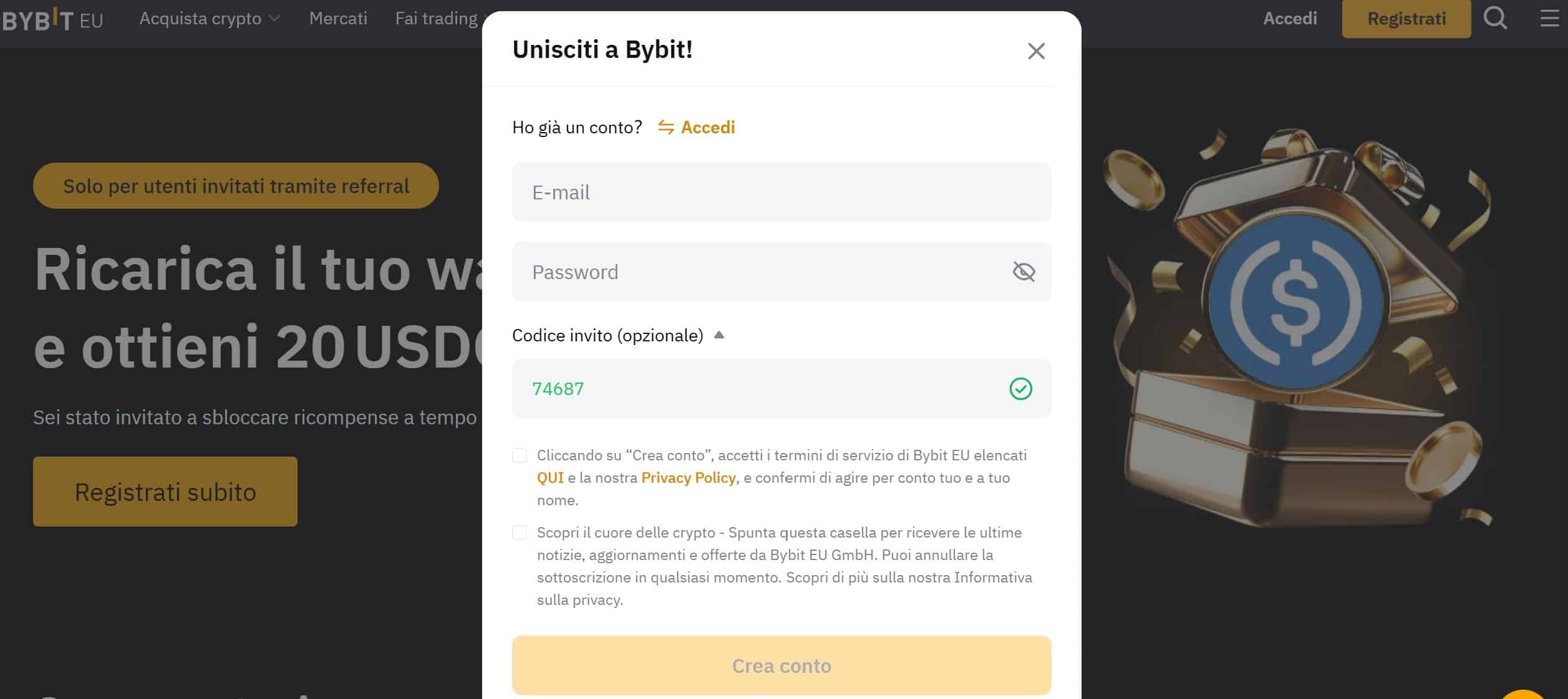 Bybit - registrazione