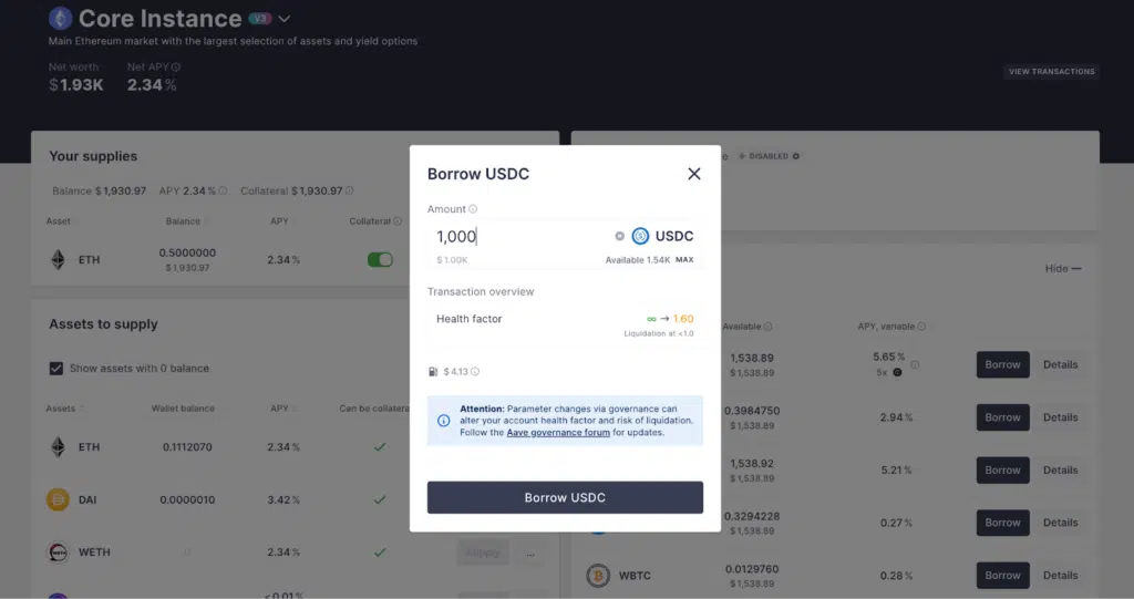 borrow health factor liquidazione