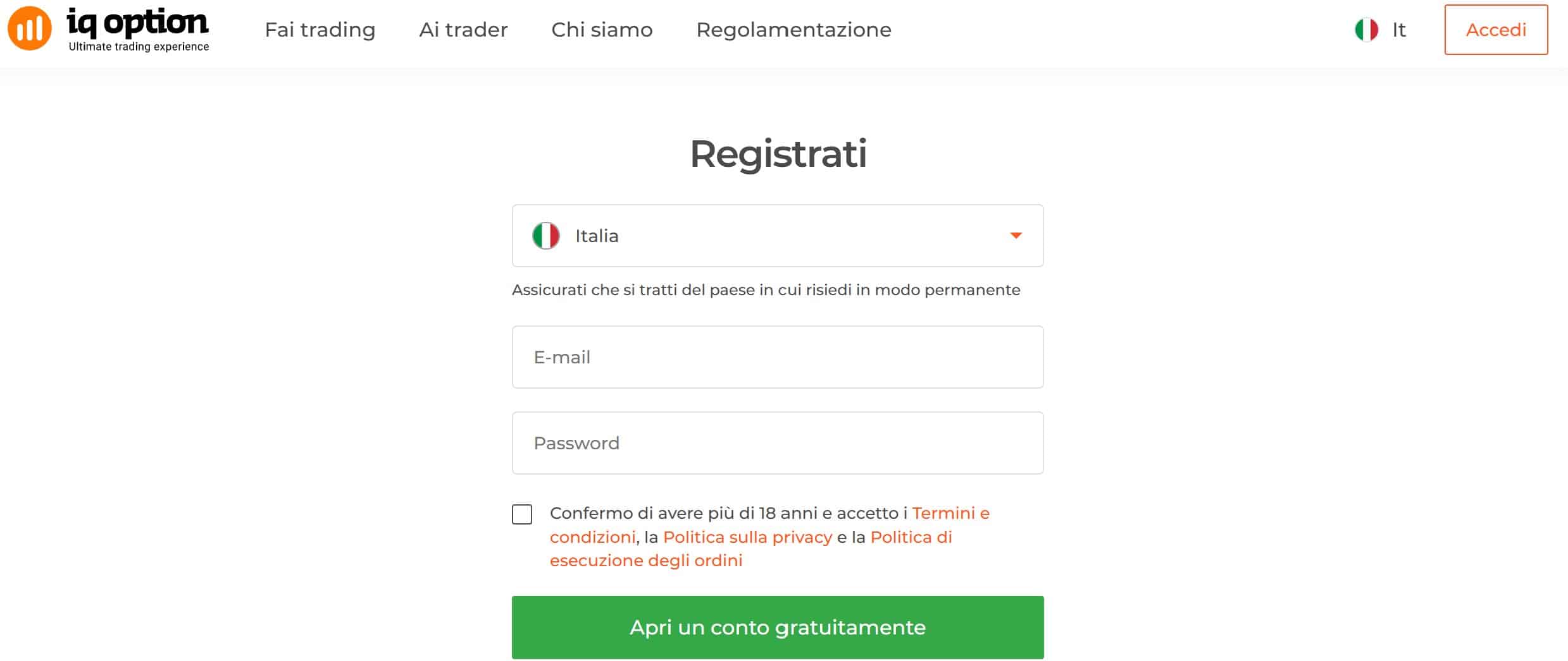 IQ Option - fase di registrazione