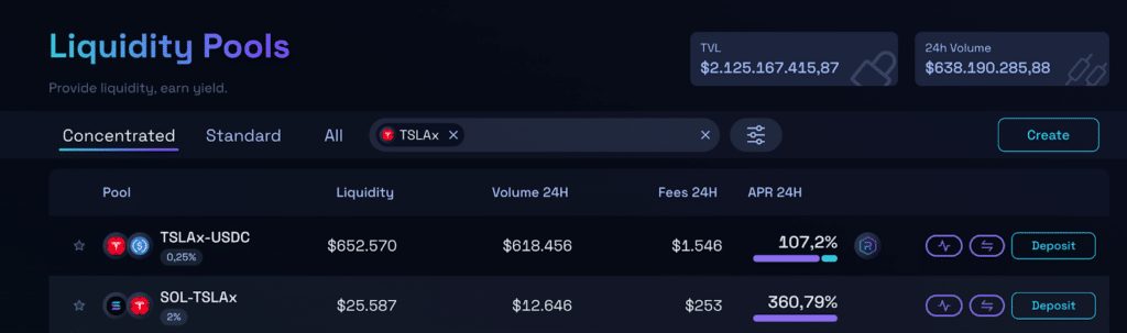 liquidity pool solana xstocks