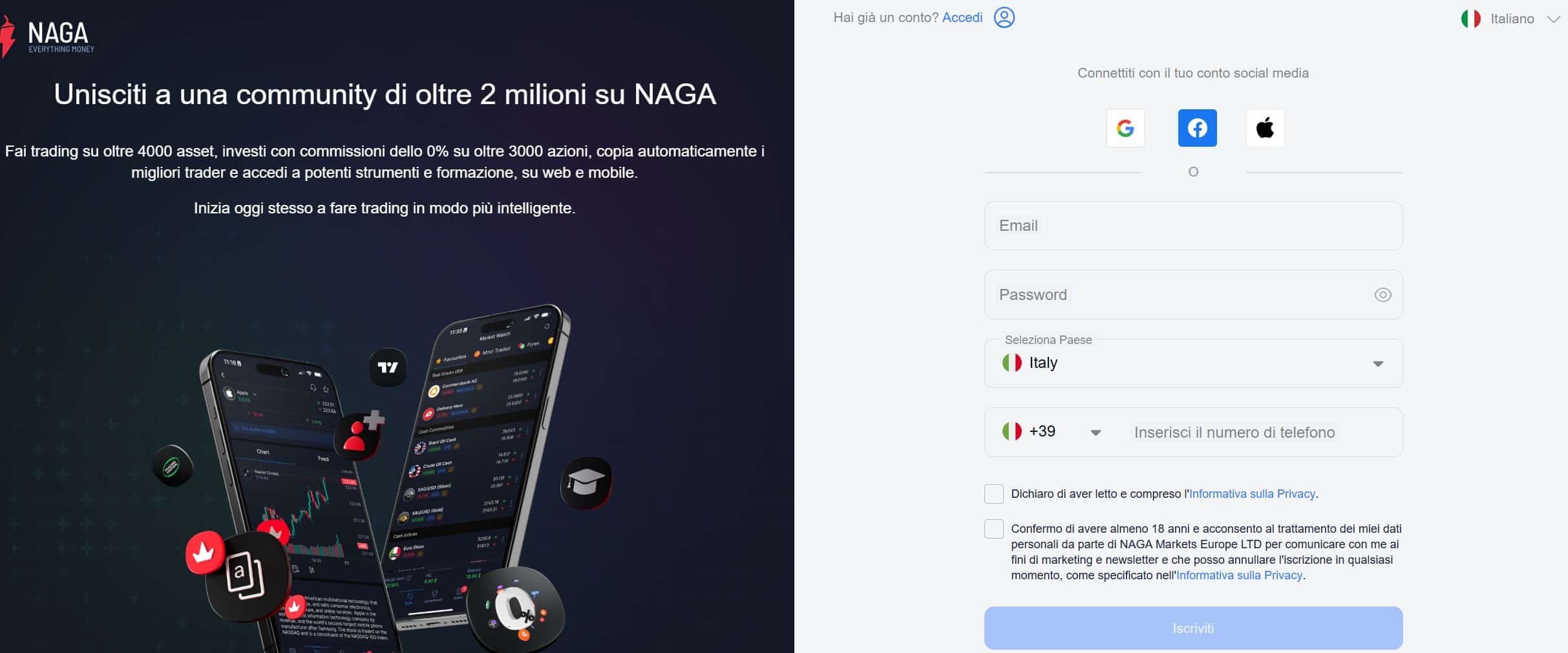 Naga Markets - registrazione