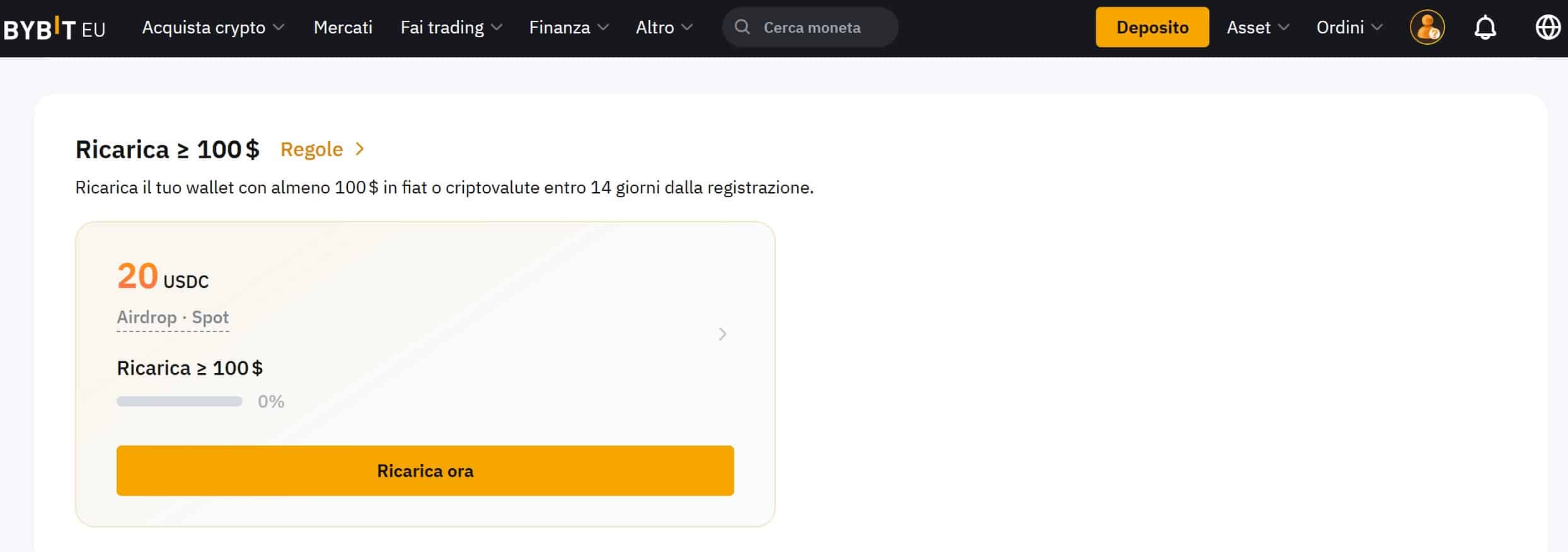Sezione Rewards su Bybit